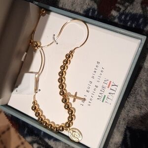 NWT ITALY 🇮🇹 GOLD CHARM BRACELET CATHOLIC 18k Gold Over Sterling Silver BOLO